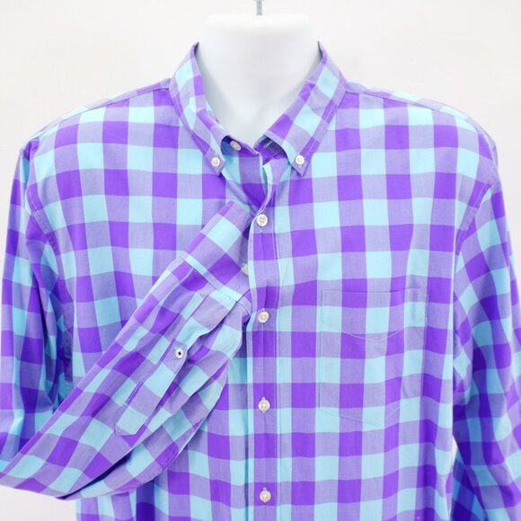 Bonobos XL Standard Fit Teal Purple Plaid Cotton Button Down Pocket Long Sleeve - Picture 1 of 9